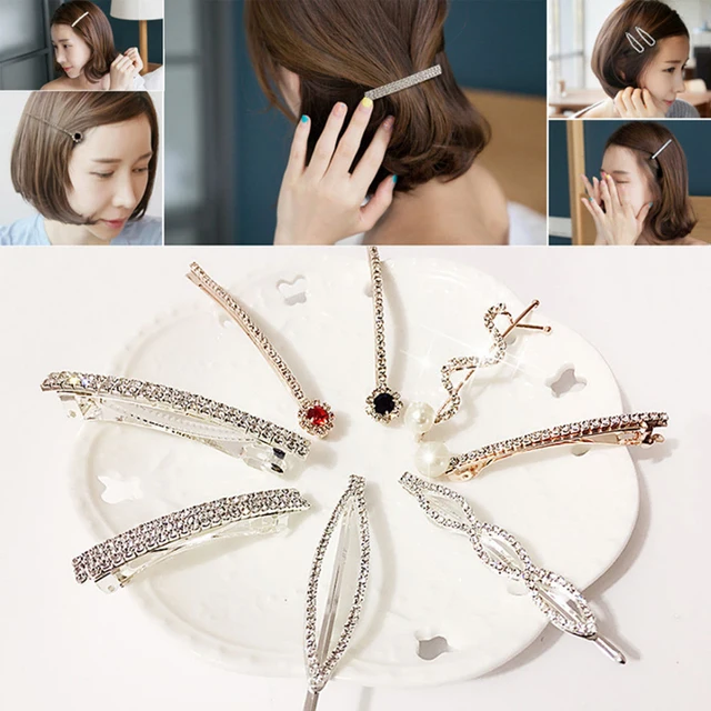 Fashion 1PC Rhinestones Hair Clips A Word Folder Gift Exquisite Hair Pin Crystal Children Adult Hair Barrettes Hair Accessories