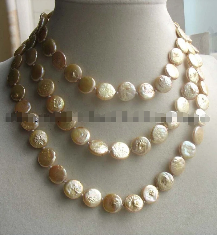 

Free shipping >>>>>freshwater pearl champagne coin 11-13mm necklace 48