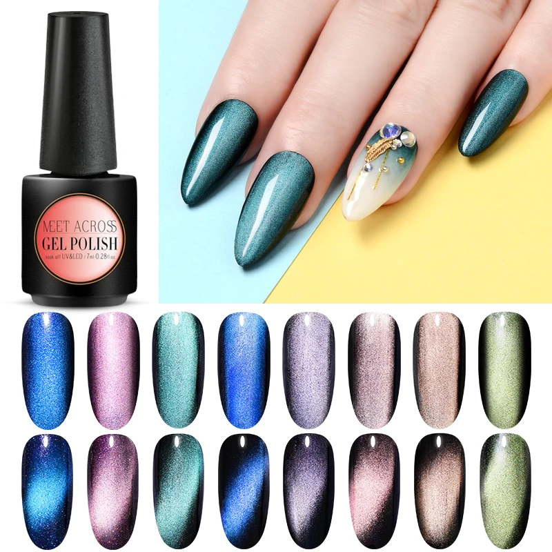 

MEET ACROSS Magnetic 5D Cat Eye Nail Gel Polish Chameleon UV Gel Varnish Magnet Laser Soak Off UV LED Nail Art Gel Lacquer DIY