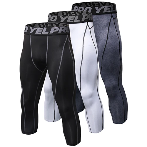 Yuerlian Американский местный 3 шт Мужские компрессионные брюки Baselayer крутые сухие спортивные колготки леггинсы с колготками - Цвет: black white grey