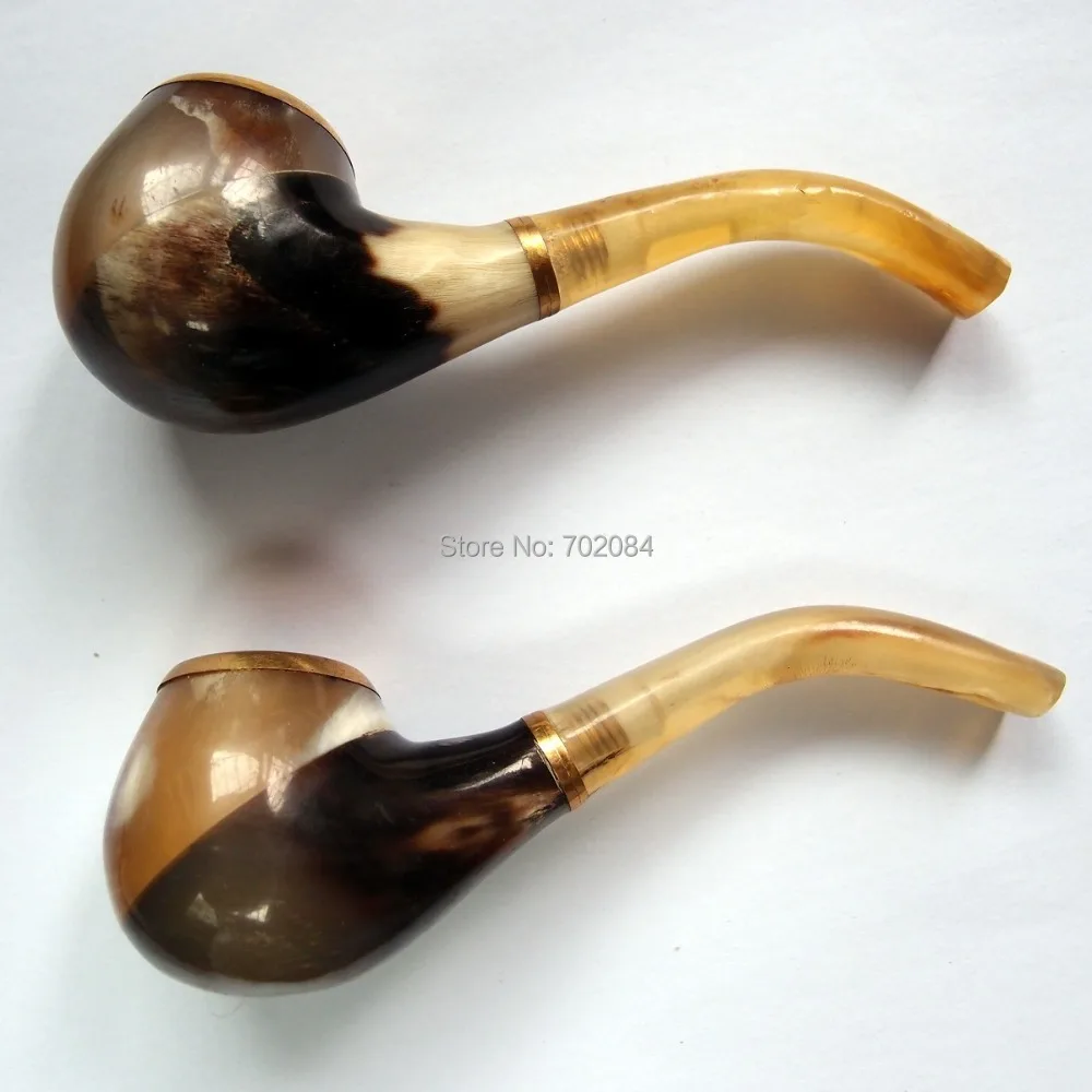 Lot of 2 Tobacco Pipes Smoking Pipes Hand Made With Natural Yak Horn Tibetan Bull Yellow Free