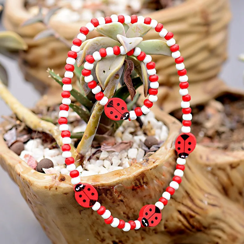 TopHanqi Красный Деревянные Бусины Ювелирные наборы для девочек милые животные