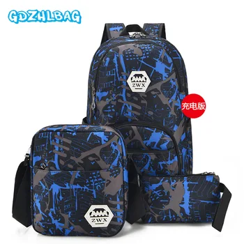 

GDZHLBAG Wpmen Canvas School Backpack Waterproof Travel Daypack USB Charging BookBag for Teenage Girl and Boy 3pcs Set Bag B195