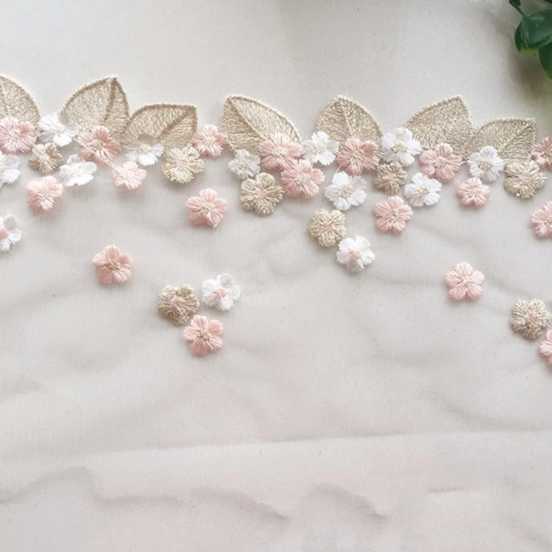 JX-LCLYL New Floral Tulle Lace Trim Ribbon Fabric Flower Embroidery Wedding Trim Sewing