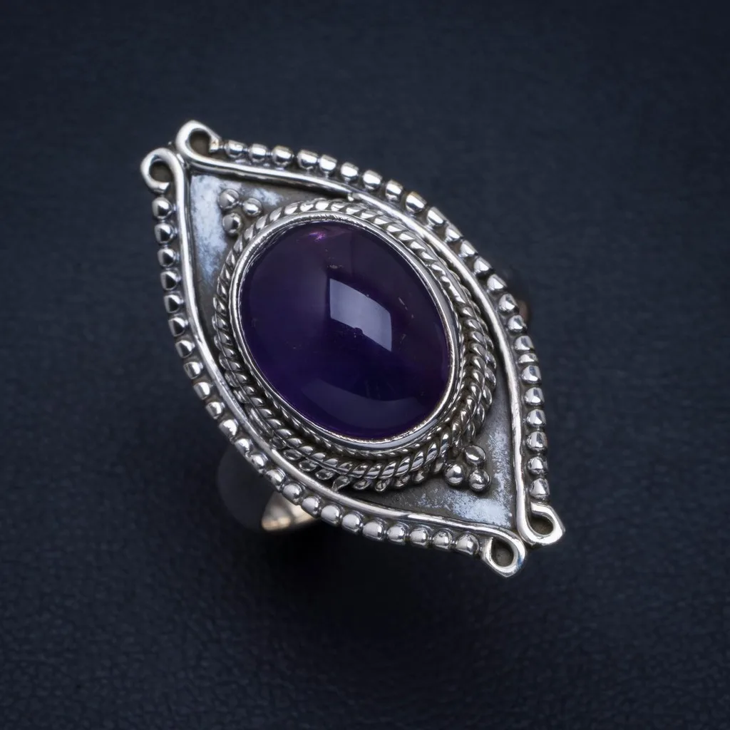 Натуральный Аметист ручной работы уникальное 925 пробы Серебряное кольцо 8,25 A4098