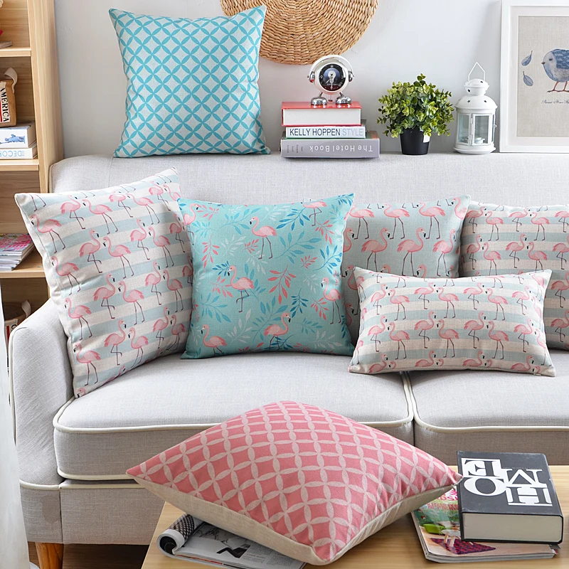 18" Square Nordic Flamingo Cotton Linen Cushion Cover Sofa Decor Throw