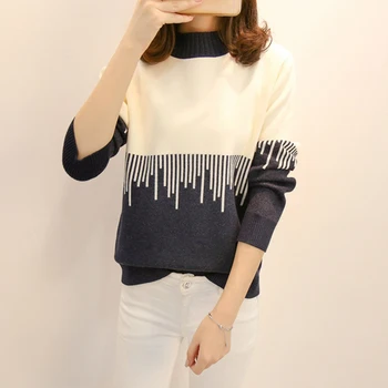 

Cozy Autumn winter Loose Women's sweater 2018 New Round neck Hedging Color matching warm Knitwear Casual fashion Female W102