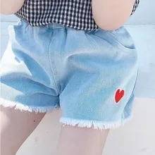 Летние детские короткие джинсовые шорты с вышивкой Love для девочек, модные повседневные джинсы для принцессы, детские штаны, шорты для девочек
