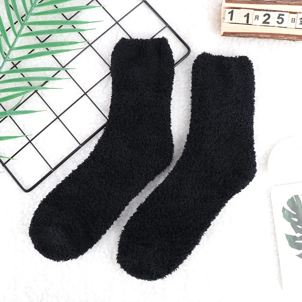 1 пара Очень уютные кашемировые бархатные носки мужские зимние теплые сон кровать пол домашние носки chaussette homme - Цвет: Black