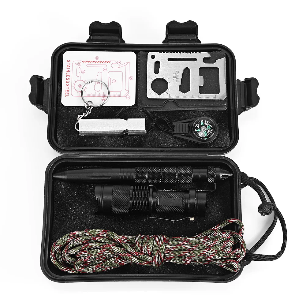 

7 in 1 survival kit Set Outdoor EDC Camping equipment Travel Multifunction First aid SOS Emergency Supplies Tactical+Mini Torch