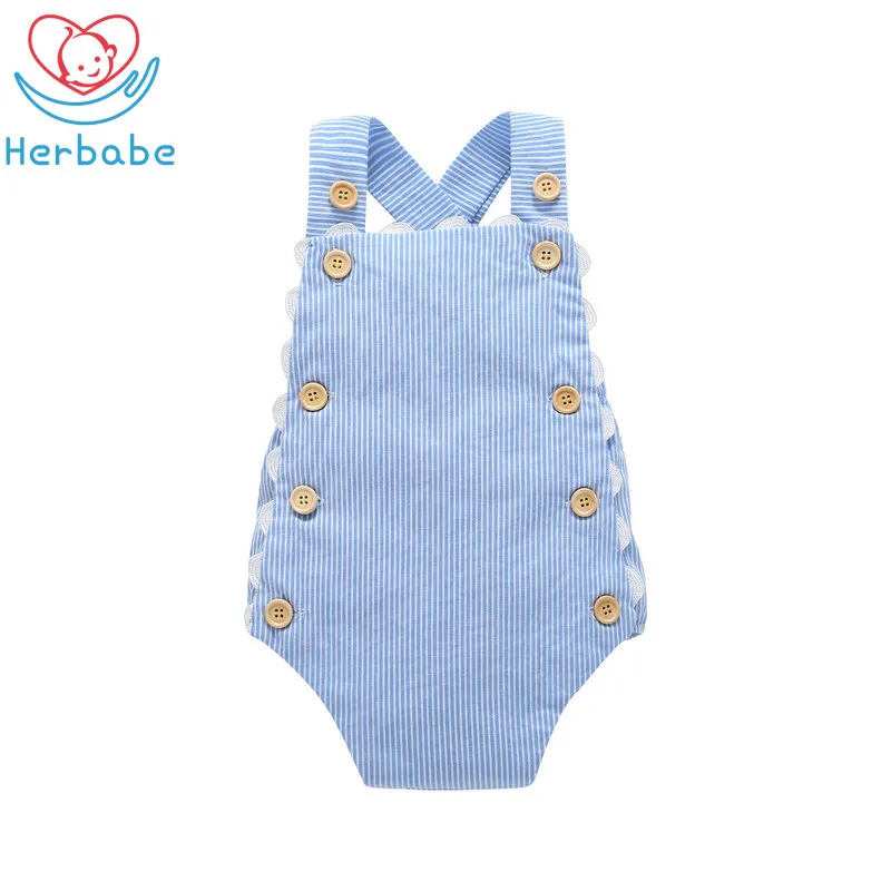 

Herbabe 2019 Fashion Baby Girl Bodysuits Sleeveless Newborn Infant Baby Rompers Cotton Button Belt Sunsuit Little Girls Clothing