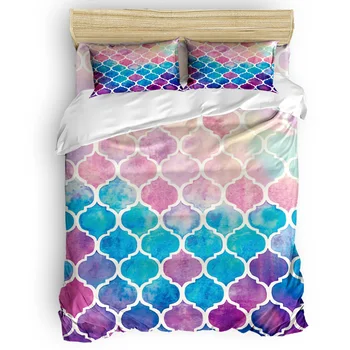 

3D Mermaid Checks Bedding Set 4pcs Bedclothes Queen/Twin/King Size Bedding Sets Duvet Cover Housse De Couette Dekbedovertrek Kid