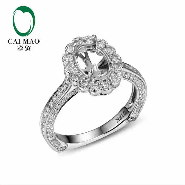 

CaiMao Oval cut Semi Mount Ring Settings & 0.8 ct Diamond 18k White Gold Gemstone Engagement Ring Fine Jewelry