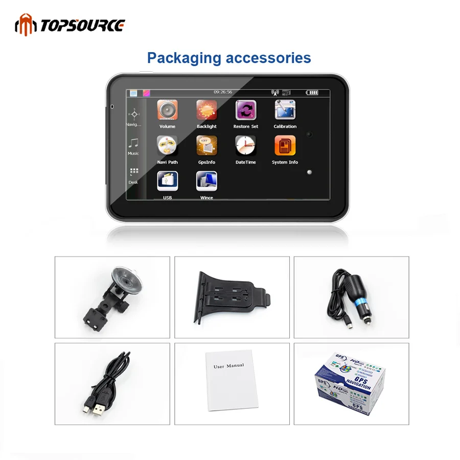 Автомобильный gps навигатор TOPSOURCE 5 "7" 256M 8G hd для грузовиков с предзагрузкой
