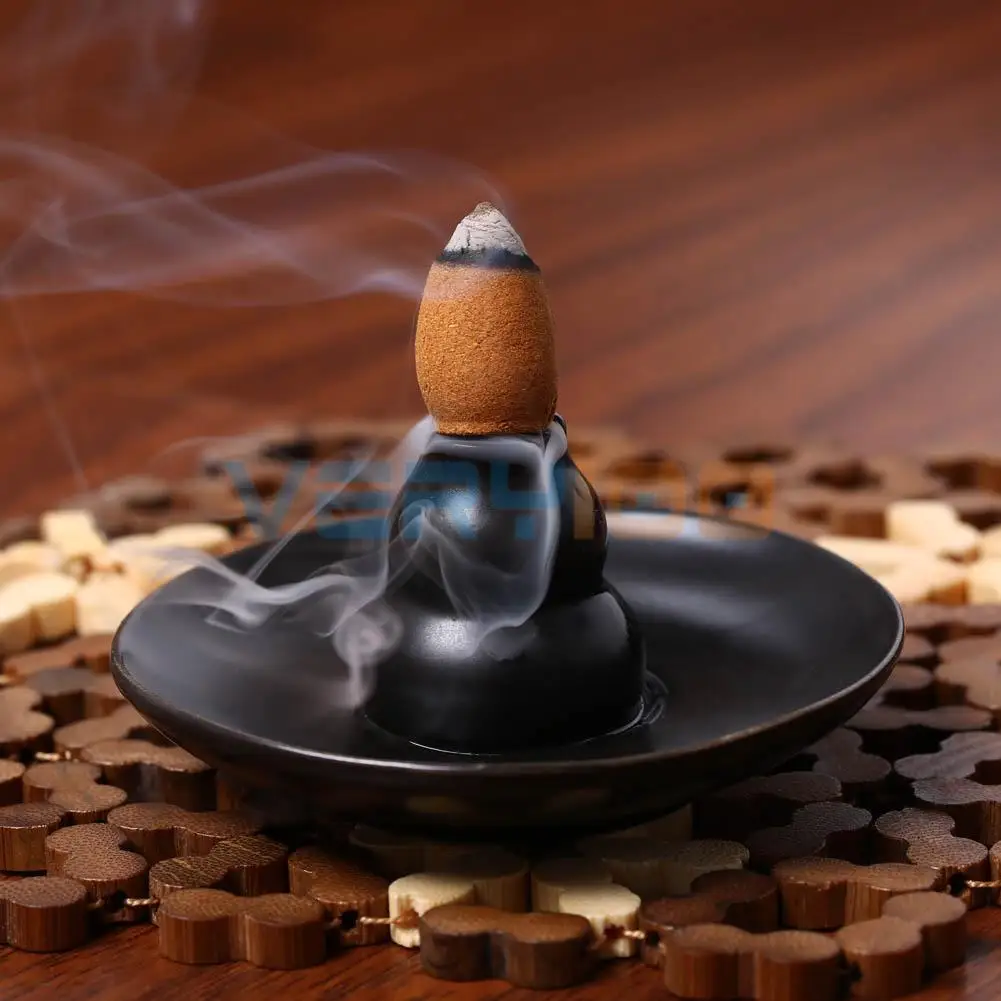 NEW Black Ceramic Church Gourd Shape Assuaging Calming Incense Burner