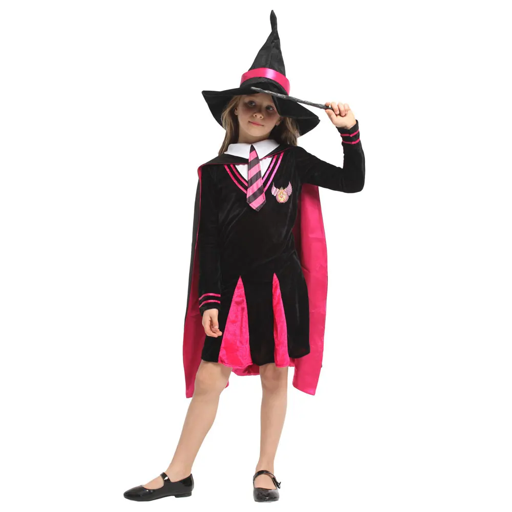 

Naughty Kids Children Hermione Magician Costumes Sorceress Witch Costume for Girls Magic School Student Halloween Party Dress