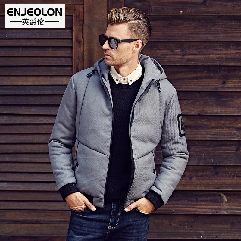 

Enjeolon Brand Cotton Padded Hooded Jacket Men windproof Parka Men Clothing Thick Quilted short black Coat Mens Hoodies WT0253