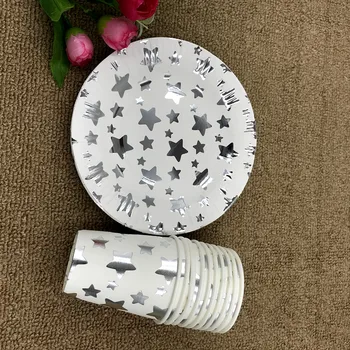

20pcs/lot silver stars plates cups baby shower party supplies silver stars paper glass plates silver star dishes glasses
