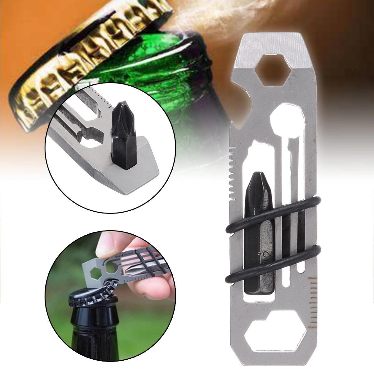 

1PC Multi-function Bottle Opener Tiny Ratchet EDC Multi-Tool Key Chain 6 in 1 Keychain Keyring Bottle Opener