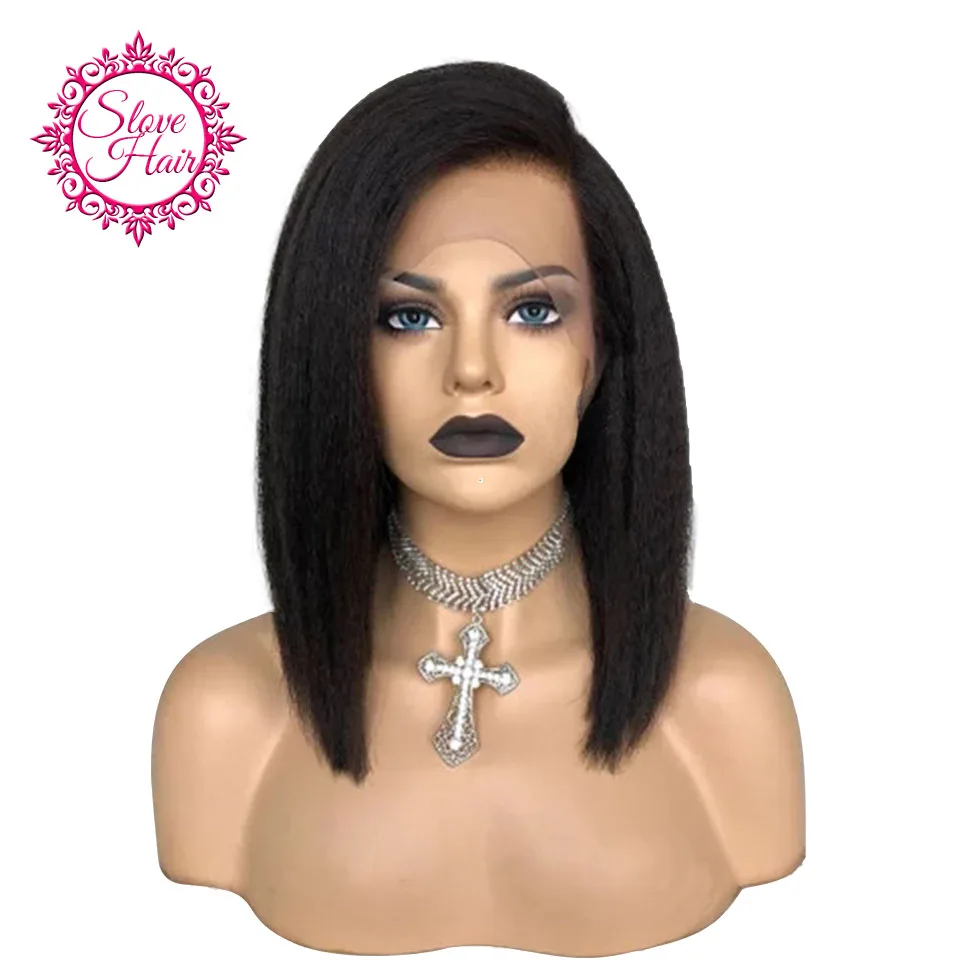 

13*4 Kinky Straight Short BOB Lace Front Human Hair Wigs For Women Black Color Remy Brazilian Lace Wigs Plucked Slove