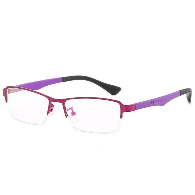 Металлическая Женская полуоправа 1,56, асферические линзы, очки по рецепту, женские очки из титанового сплава, бизнес очки для близорукости с градусом 0~-4 - Цвет оправы: Purple Frame