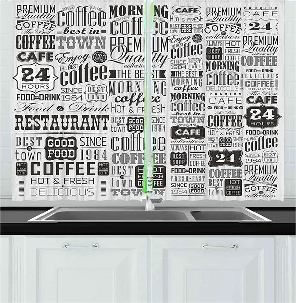 Винтажные кухонные шторы, Ретро стиль, текст и типографские значки, винтажная кофейня, ресторан, окно, Декор, панель, набор для - Цвет: Белый