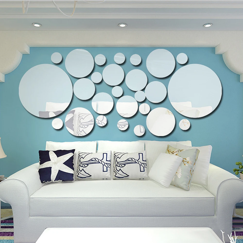 

DIY 26pcs/set Acrylic Polka Dot Wall Mirror Stickers Room Bedroom Kitchen Bathroom Stick Decal Home Party Decoration