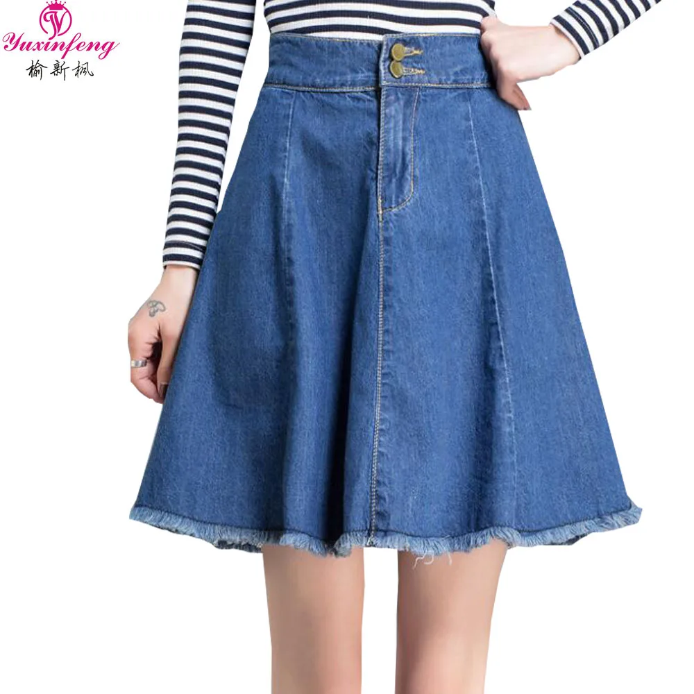 Yuxinfeng Summer Women Denim Skirts Casual Blue A line Mini Jeans Skirt