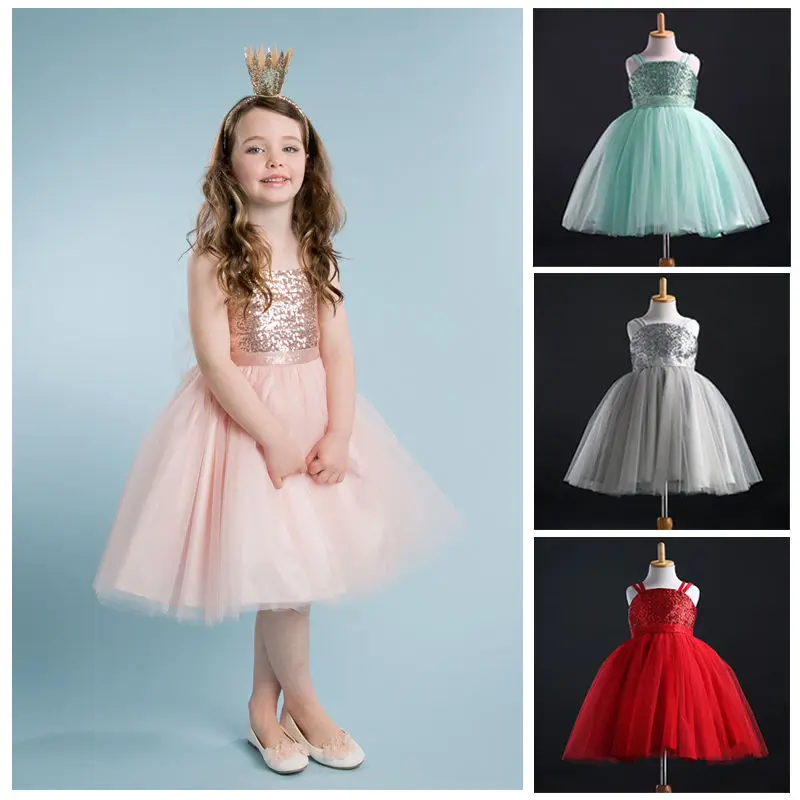 2016 New Children Princess Baby Girls Clothing Dress Sequins Tulle Flower Party Ball Gown Formal Wedding
