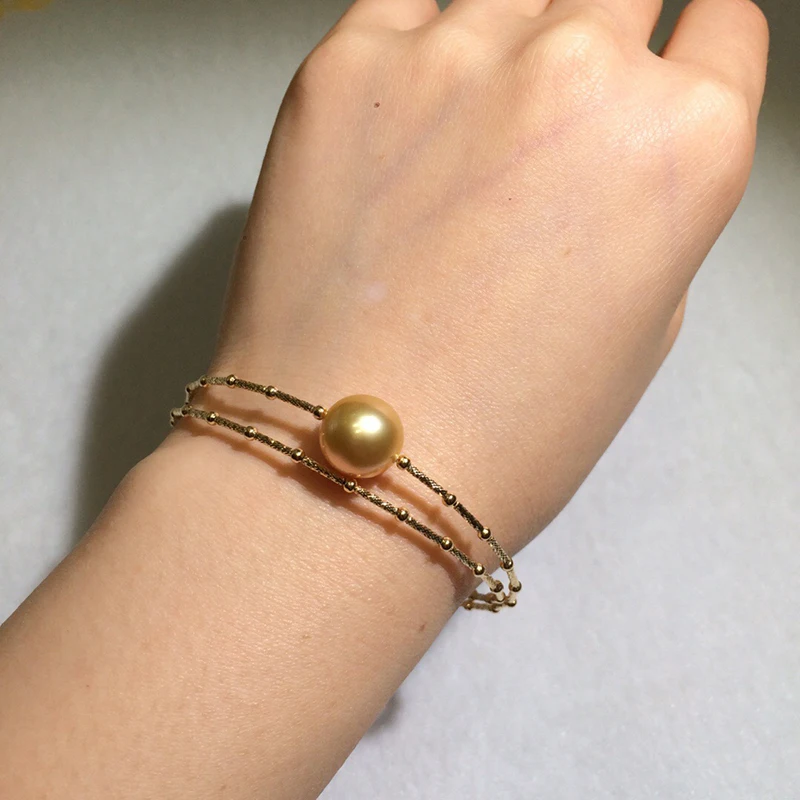 Natural Golden pearls 18k AU750 gold tube Bangles bracelet (3)