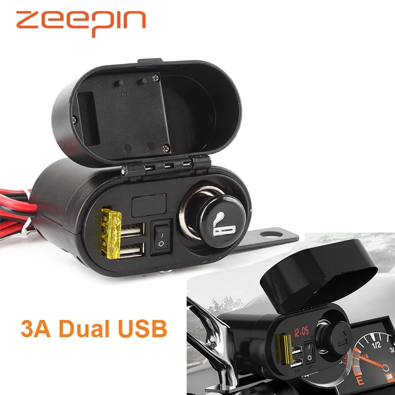 2 in 1 Dual USB Motorcycle Cigarette Lighter Socket