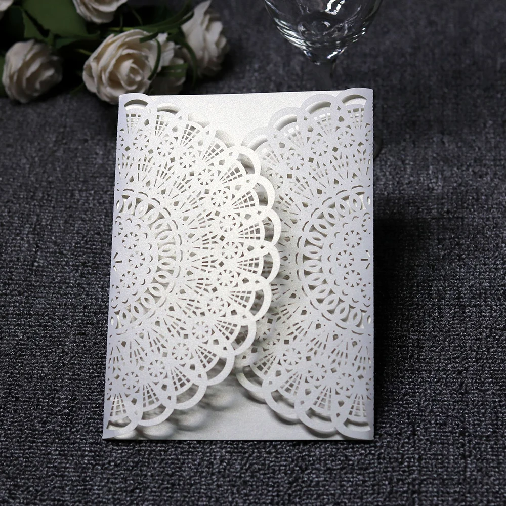  10pcs/set Laser Cut Wedding Invitation Cards Luxury Flora Lace Business Party Invitation Cards Eleg - 32960211688