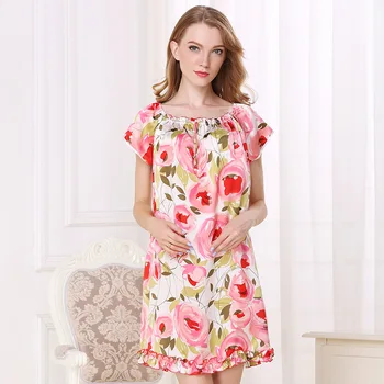 

CEARPION 100% Silk High Quality Women Sleepwear Soft Casual Daily Home Night Dress Summer Short Sleeve Female Sleep Gown M L XL