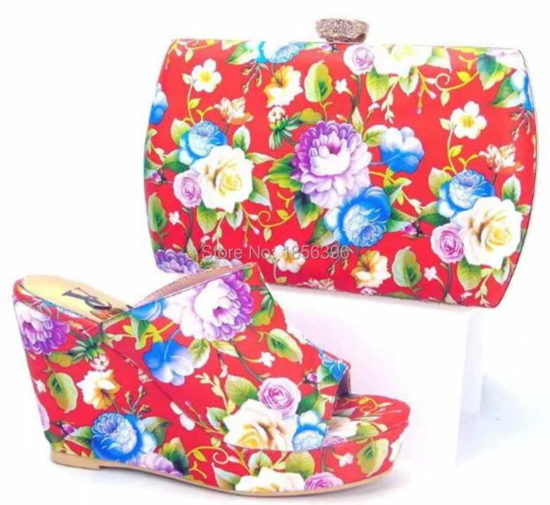 

DTH7615-3, beautiful flower women shoes high heels Italian Shoes and Bag set lady Shoes Matching Bag set platform shoes