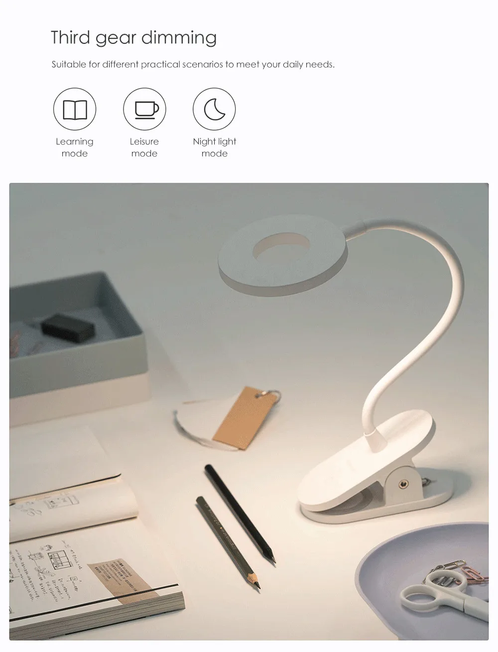 Xiaomi Yeelight светодиодный настольный светильник с зажимом, ночник, USB Перезаряжаемый, 5 Вт, 360 градусов, регулируемая Затемняющая лампа для чтения в спальне