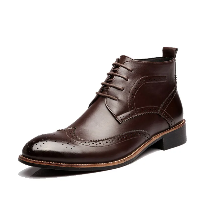 QFFAZ Men Chelsea Boots lace-up Waterproof Ankle Boots Men Brogue Fashion Boots Microfiber Leather shoes Big Size 38-45