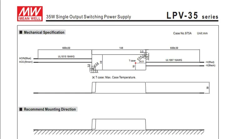 100-240Vac к 15VDC, 35 Вт, 15V2. 4A IP67 источника питания, UL, LP светодио дный свет, светодио дный вывески водонепроницаемый водитель, LPV-35-15