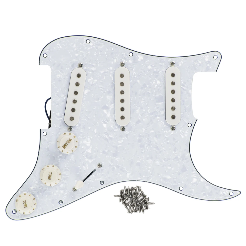 

FLEOR 4Ply White Pearl Electric Guitar Pickguard Strat SSS Loaded Prewired Single Coil Pickups Set
