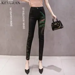 2019 новые модные стрейч Высокая талия женские облегающие джинсы high Street черные брюки-карандаш Для женщин тонкий длинный Повседневные