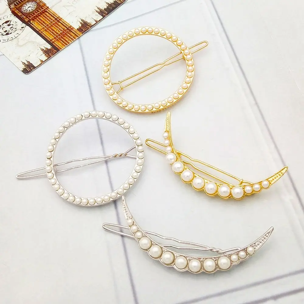 

Girls Hair Clip Metal Geometric moon circle Shape Pearl Hairpins Barrettes Women Girls Jewelry Hair Accessories Headress Tools