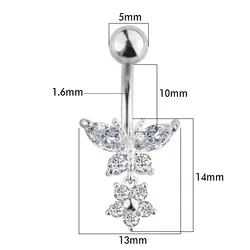 Новый продукт высокого качества Бабочка циркон Стиль медицинские Сталь кнопки живота кольцо мотаться пупок пирсинг украшения