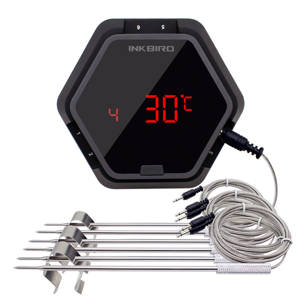Black IBT 6X Food Cooking Bluetooth Wireless Meat BBQ Thermometer With