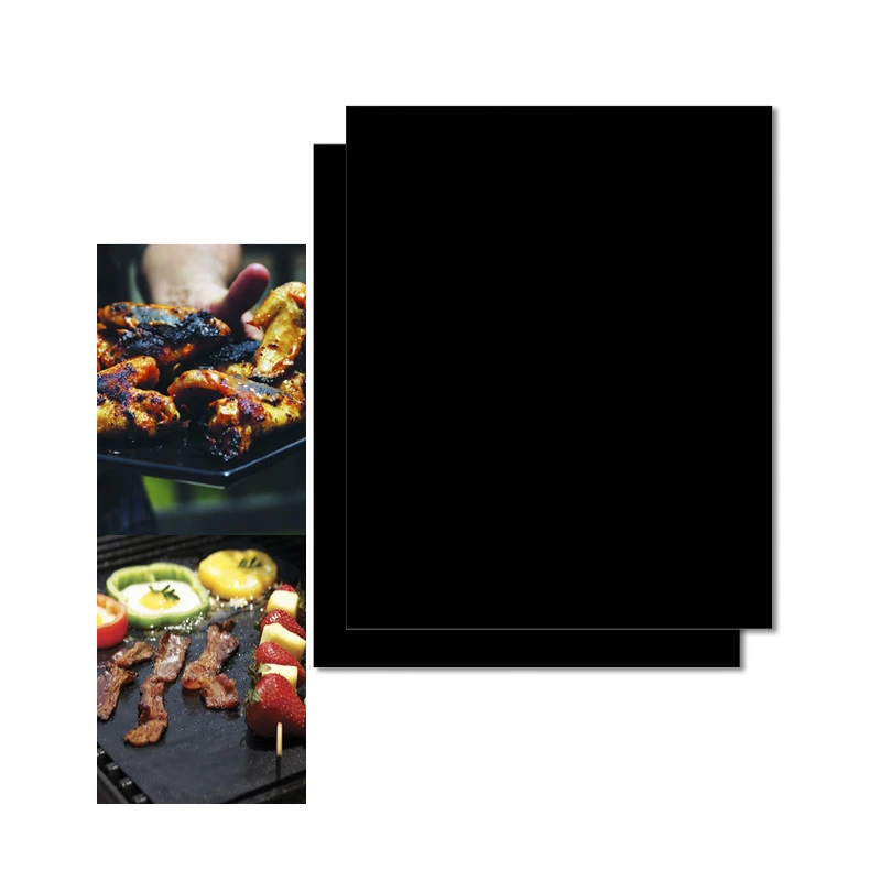2 шт многоразовый антипригарный Гриль коврики для барбекю лист жаростойкая барбекю выпечка, Гриль коврик уличный Пикник готовка инструмент 40x33 см - Цвет: Black