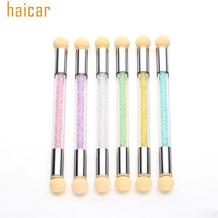 

Drop Ship Double-Head Sponge Nail Art Brush Clear Handle Crystal Rhinestone Drawing Smudge Decorative Beauty Nail Pen 0524