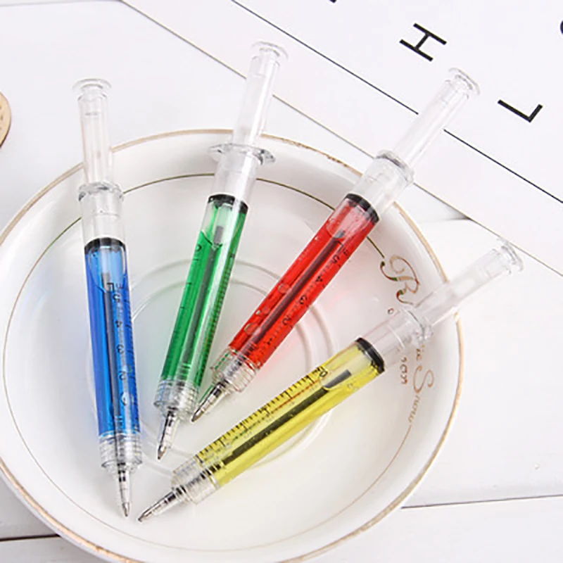 

4PCS Creative stationery for schoolSyringe Pen Shape Cute Stationery Ballpoint Pens Bullet 5mm Children Gift Prizes Ballpen