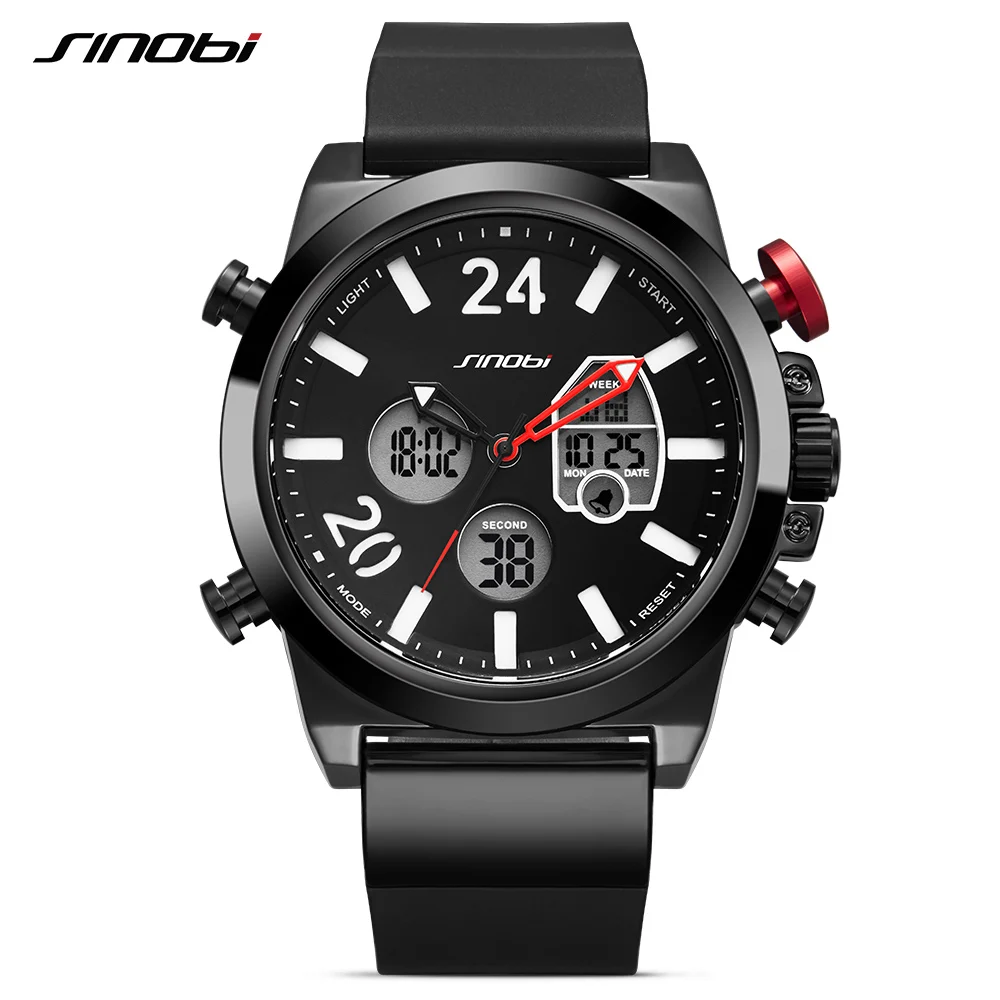 

SINOBI Luxury Brand Military Sport Watch Men Dual Digital Quartz Watches Full Steel Chronograph Wrist Clock Relogio Masculino