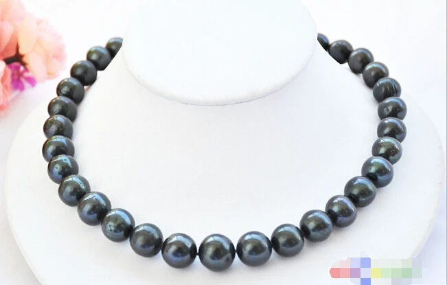 

A P5006 AA++ 17" 12mm ROUND BLACK Freshwater cultured PEARL NECKLACE ball