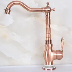 Antique Red Copper Brass Ceramic Base Kitchen Wet Bar Bathroom Vessel Sink Faucet Single Hole Swivel Spout Mixer Tap anf643