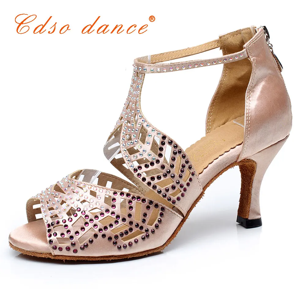 ЭПРО Танцы Брендовая обувь 10309 горный хрусталь бежевый/красный/черный Сальса обуви, Для женщин атласная латинские/бальные Обувь для танцев