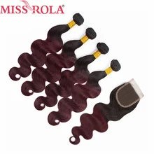 Miss Rola Hair Pre colored Ombre Brazilian Body Wave Hair 1B 99J Non Remy Human Hair